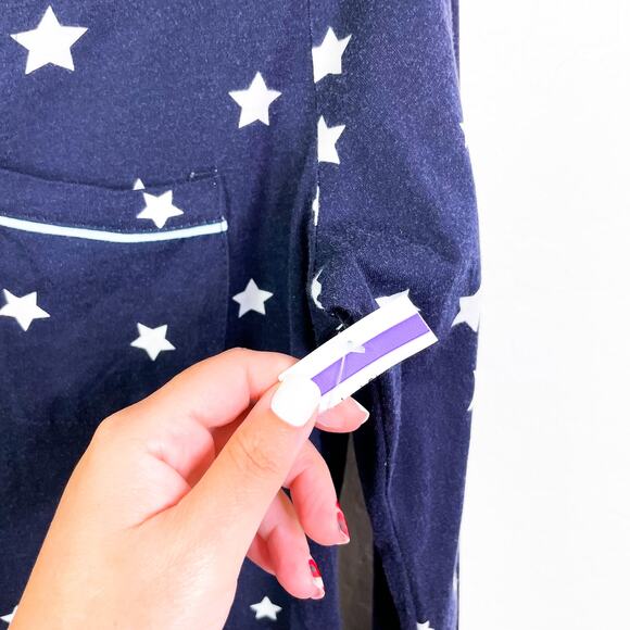 Cozy Zoe Star Print Button Front Long Sleeve Pajama PJ Top Navy Blue size S NWOT - Picture 5 of 11